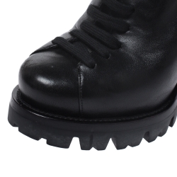 Pre Owned Prada Black Fur Ankle Lace Up Platform Boots Size 37