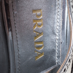 Pre Owned Prada Metallic Silver Brogue Leather Wave Wingtip Espadrille Platform Derby Sneakers Size 38.5
