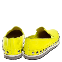 Pre Owned Prada Yellow Leather Studded Slip On Sneakers Size 37