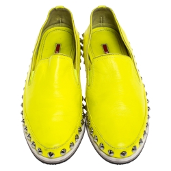 Pre Owned Prada Yellow Leather Studded Slip On Sneakers Size 37