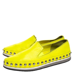Pre Owned Prada Yellow Leather Studded Slip On Sneakers Size 37