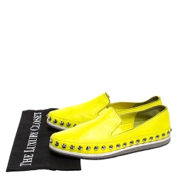 Pre Owned Prada Yellow Leather Studded Slip On Sneakers Size 37