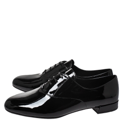 Pre Owned Prada Black Patent Leather Oxford Round Toe Flats Size 38.5