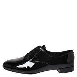Pre Owned Prada Black Patent Leather Oxford Round Toe Flats Size 38.5