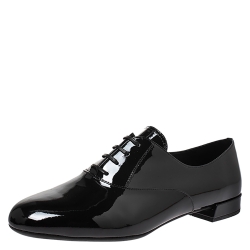 Pre Owned Prada Black Patent Leather Oxford Round Toe Flats Size 38.5