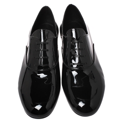 Pre Owned Prada Black Patent Leather Oxford Round Toe Flats Size 38.5