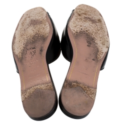 Pre Owned Prada Black Patent Saffiano Leather Crystal Embellished Flat Slides Size 36.5