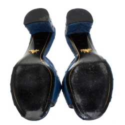 Pre Owned Prada Dark Blue Ostrich Leather Slide Sandals Size 39.5