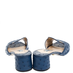 Pre Owned Prada Dark Blue Ostrich Leather Slide Sandals Size 39.5
