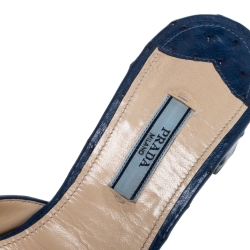 Pre Owned Prada Dark Blue Ostrich Leather Slide Sandals Size 39.5