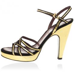 Pre Owned Prada Black & Gold Strappy Sandals Size 41