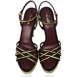 Pre Owned Prada Black & Gold Strappy Sandals Size 41