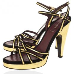 Pre Owned Prada Black & Gold Strappy Sandals Size 41