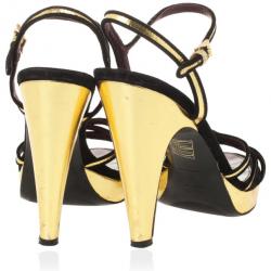 Pre Owned Prada Black & Gold Strappy Sandals Size 41