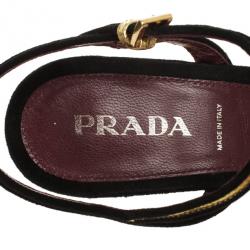 Pre Owned Prada Black & Gold Strappy Sandals Size 41