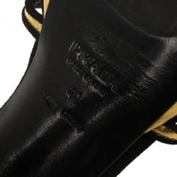 Pre Owned Prada Black & Gold Strappy Sandals Size 41
