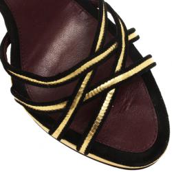 Pre Owned Prada Black & Gold Strappy Sandals Size 41