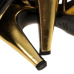 Pre Owned Prada Black & Gold Strappy Sandals Size 41