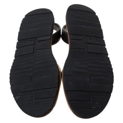 Pre Owned Prada Gold And Black Leather Slingback Flat Sandals Size 38.5
