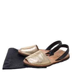 Pre Owned Prada Gold And Black Leather Slingback Flat Sandals Size 38.5