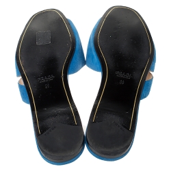 Pre Owned Prada Blue Suede Crystal Embellished Flat Slides Size 39