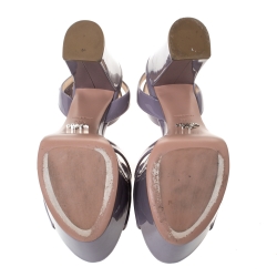 Pre Owned Prada Purple Patent Leather Open Toe Ankle Strap Platform Sandals Size 37.5