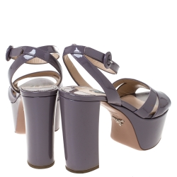 Pre Owned Prada Purple Patent Leather Open Toe Ankle Strap Platform Sandals Size 37.5