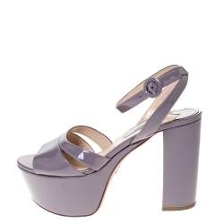 Pre Owned Prada Purple Patent Leather Open Toe Ankle Strap Platform Sandals Size 37.5