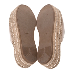 Prada Beige Patent Leather Espadrille Platform Slides Size 37