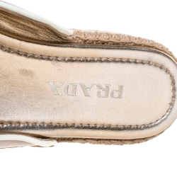 Prada Beige Patent Leather Espadrille Platform Slides Size 37