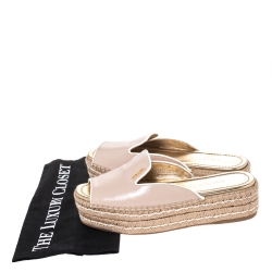 Prada Beige Patent Leather Espadrille Platform Slides Size 37