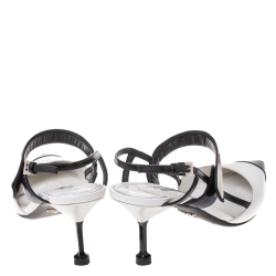 Pre Owned Prada White/Black Leather Pointed Toe Slingback Sandals Size 39