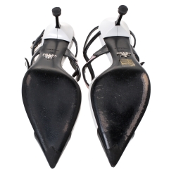 Pre Owned Prada White/Black Leather Pointed Toe Slingback Sandals Size 39