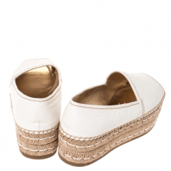 Pre Owned Prada Ivory Leather Open Toe Platform Espadrilles Size 37