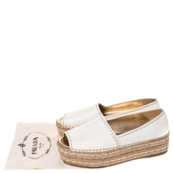 Pre Owned Prada Ivory Leather Open Toe Platform Espadrilles Size 37