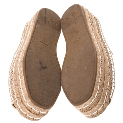 Pre Owned Prada Ivory Leather Open Toe Platform Espadrilles Size 37
