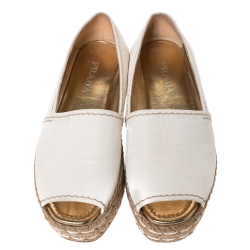 Pre Owned Prada Ivory Leather Open Toe Platform Espadrilles Size 37
