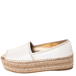 Pre Owned Prada Ivory Leather Open Toe Platform Espadrilles Size 37