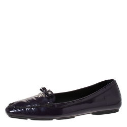 Pre Owned Prada Purple Patent Leather Bow Loafer Ballet Flats Size 38