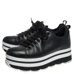 Pre Owned Prada Black Leather Platform Derby Sneakers Size 38