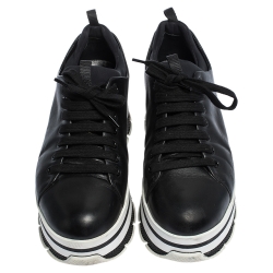 Pre Owned Prada Black Leather Platform Derby Sneakers Size 38
