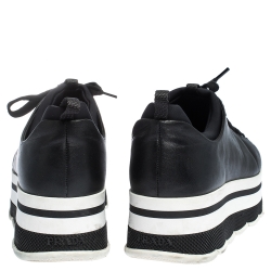Pre Owned Prada Black Leather Platform Derby Sneakers Size 38