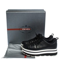 Pre Owned Prada Black Leather Platform Derby Sneakers Size 38
