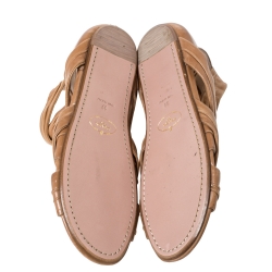 Pre Owned Prada Tan Pleated Leather Caged Flat Sandals Size 39