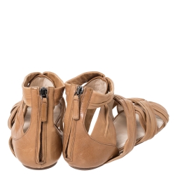 Pre Owned Prada Tan Pleated Leather Caged Flat Sandals Size 39