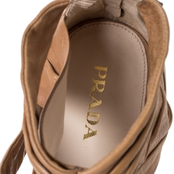 Pre Owned Prada Tan Pleated Leather Caged Flat Sandals Size 39