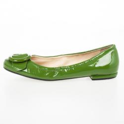 Pre Owned Prada Green Patent Leather Buckle Ballet Flats Size 39