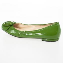 Pre Owned Prada Green Patent Leather Buckle Ballet Flats Size 39