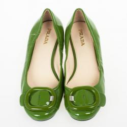 Pre Owned Prada Green Patent Leather Buckle Ballet Flats Size 39