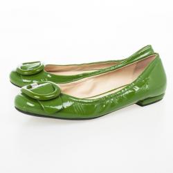 Pre Owned Prada Green Patent Leather Buckle Ballet Flats Size 39